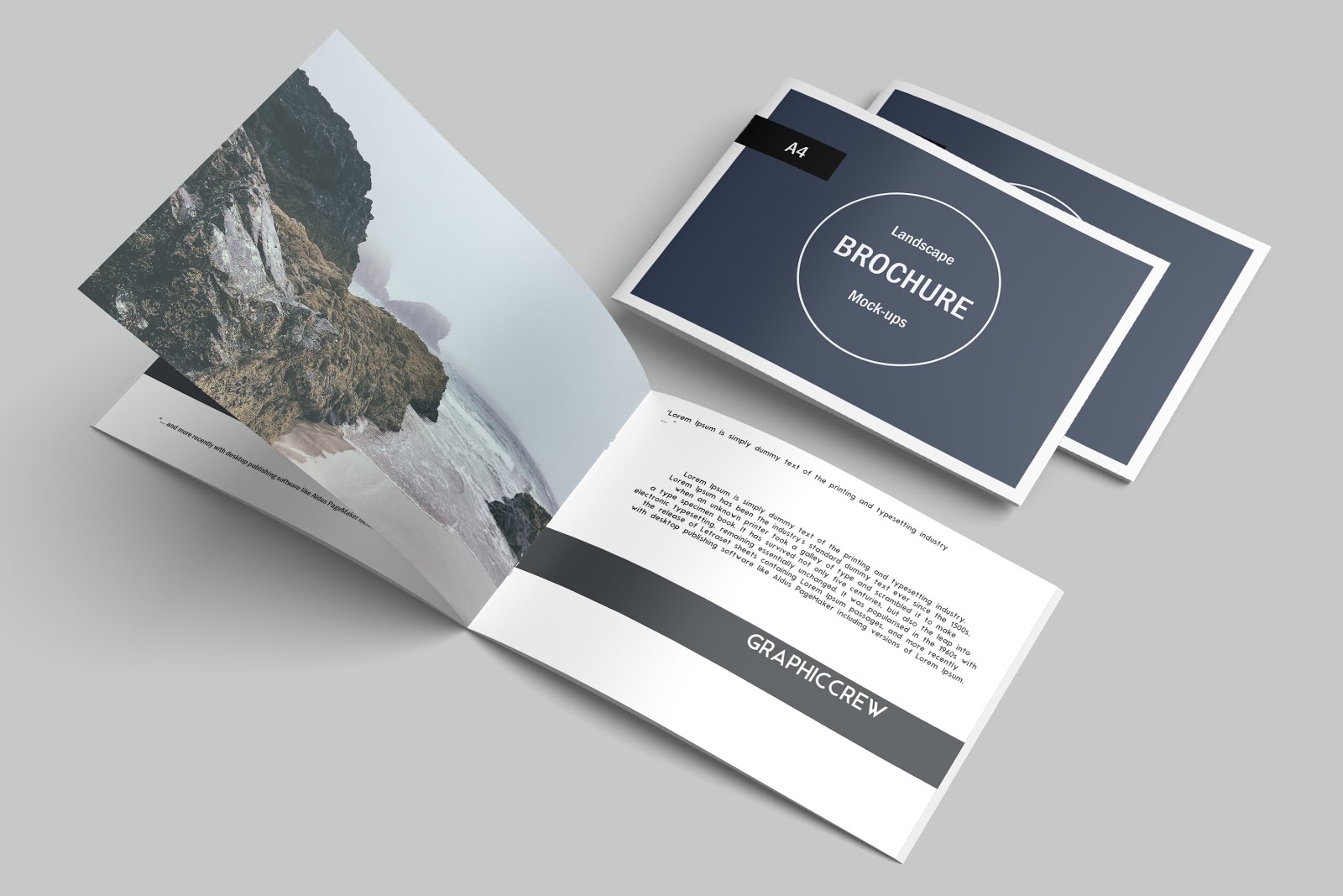 Free landscape brochure mockup to present your next design project in a photorealistic look. Free A4 Landscape Brochure Mockup